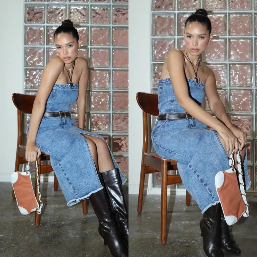 🦃24 HOUR SALE🦃 Put A Record On Denim Tube Midi Dress - Picture 4 of 6